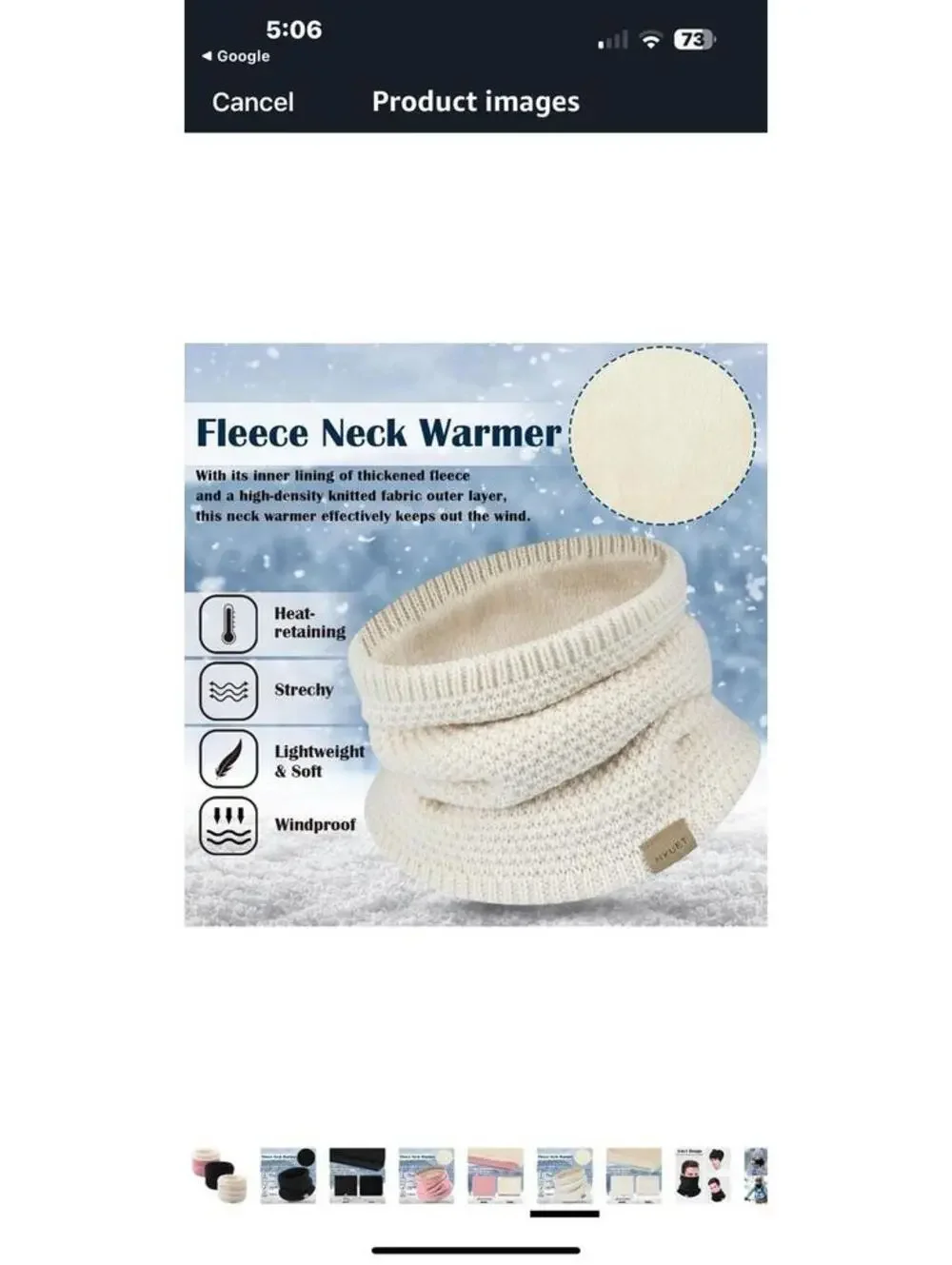 Grey Fleece Neck Warmer Scarf One Size Thick Winter Thermal Men Women Unisex NEW